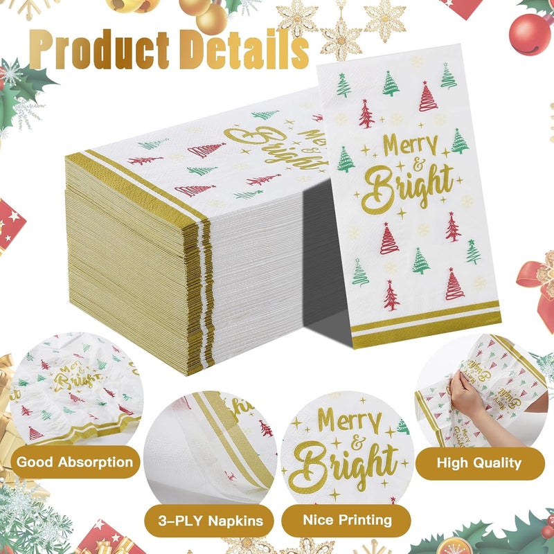 Tamone 100PCS 3-Ply Christmas Napkins - Green and Red Christmas Tree Napkins Disposable Gold - Premium Quality Dinner Napkins Soft and Absorbent - Image 3